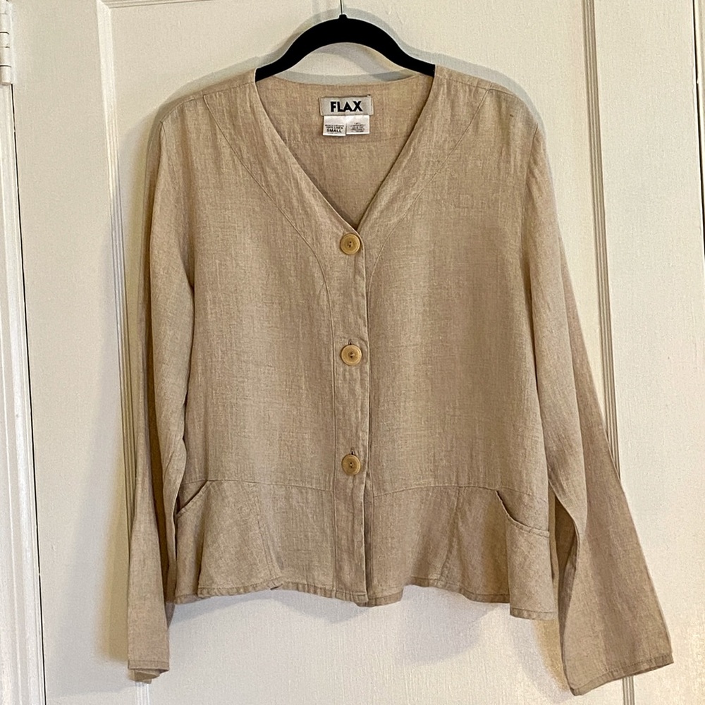 Flax Lightweight Tan Button Up Linen Jacket S